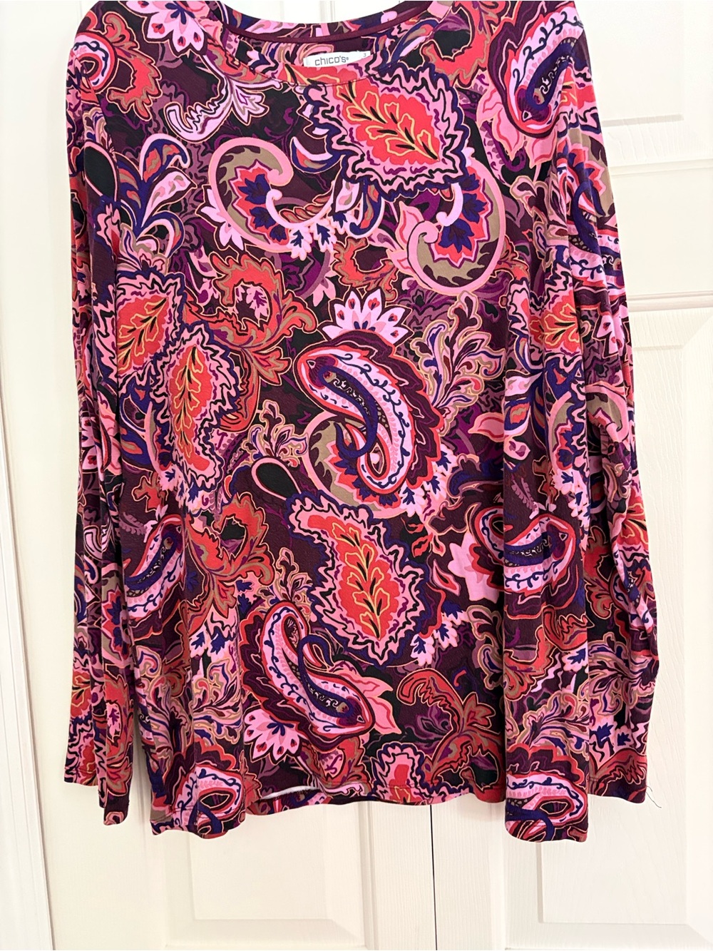 Chico's Pink Purple & Navy Paisley Long-Sleeve Top